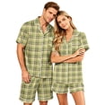 thumbnail image 2 of Dwelliawo Plaid Pajama Sets for Men with Pockets Lightweight 2 Piece Pajamas Mens Casual Short Sleeve Button-Down Shirts and Shorts Loungewear Outfits Green M, 2 of 5