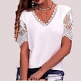 thumbnail image 2 of Mujeres Blusa de manga corta V Masajeadores cuello lindo Encaje color puro moda transpirable casual para compras citas Oficina, 2 of 5
