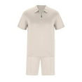 thumbnail image 4 of YLSDY Mens Short Sleeve Casual Button Collared Shirt and Shorts Sets Two Piece Summer Outfits Zip Button Collared Tracksuit Set for Men Khaki 10, 4 of 5