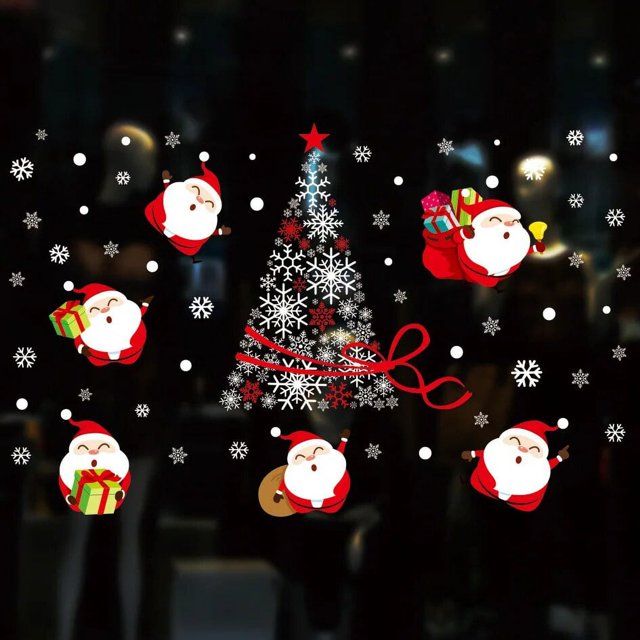 Pegatina estática de copo de nieve blanco para puerta de vidrio, producto navideño, Papá Noel, alce, muñeco de nieve, pegatina para ventana, 2024
