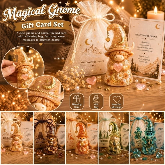 Emotional Support Fox Gnome Collection, Woodland Figurine with Affirmation Card Gift Bag, Decor for Home, Office, Teacher & Coworker Gifts
