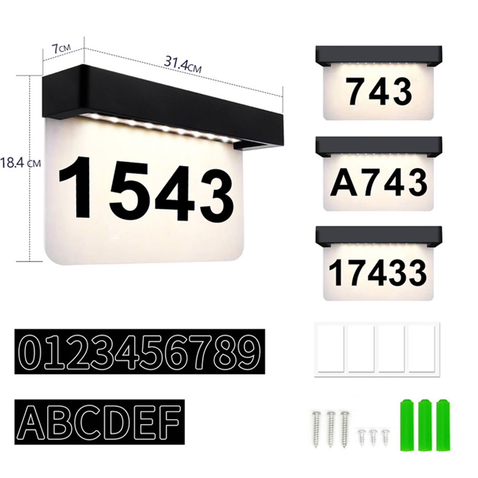 Solar Address Sign, Lighted Address Plaque Outdoor Waterproof, LED Illuminated Address Numbers, House Numbers for Outside, 2-Color Lighting Modes, Wall Mounted for Home Yard