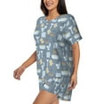 thumbnail image 2 of Kdxio Blue Bathroom Print Pajamas Sets for Women Short-Sleeved Pjs with Lounge Shorts Two Piece Sleepwear S-4XL, 2 of 9
