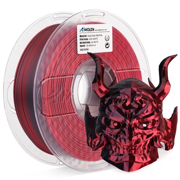Filamento para impresora 3D AMOLEN Silk PLA, 1,75 mm, rojo y negro, 1 kg