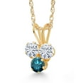 thumbnail image 2 of Gem Stone King 14K Yellow Gold White Moissanite and Blue Diamond 3-Stone Pendant Necklace for Women (0.30 Cttw, Gemstone, Round 3MM, 18 inch Chain), 2 of 4