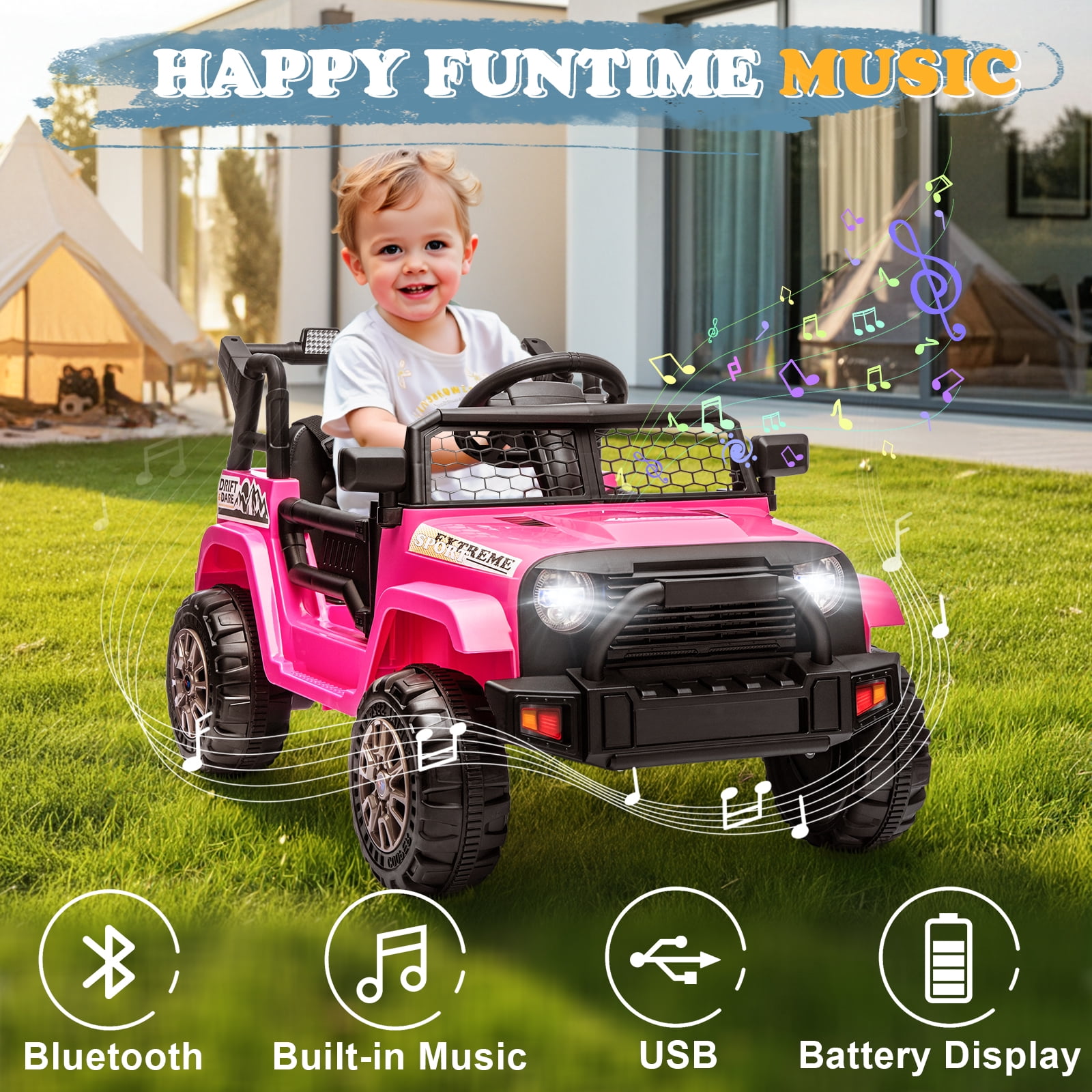 Ktaxon 12V Kids Electric Ride on Car, Battery Powered Ride on Toys Truck with Remote Control, Electric Car for Kids w/Bluetooth & Lights, Pink