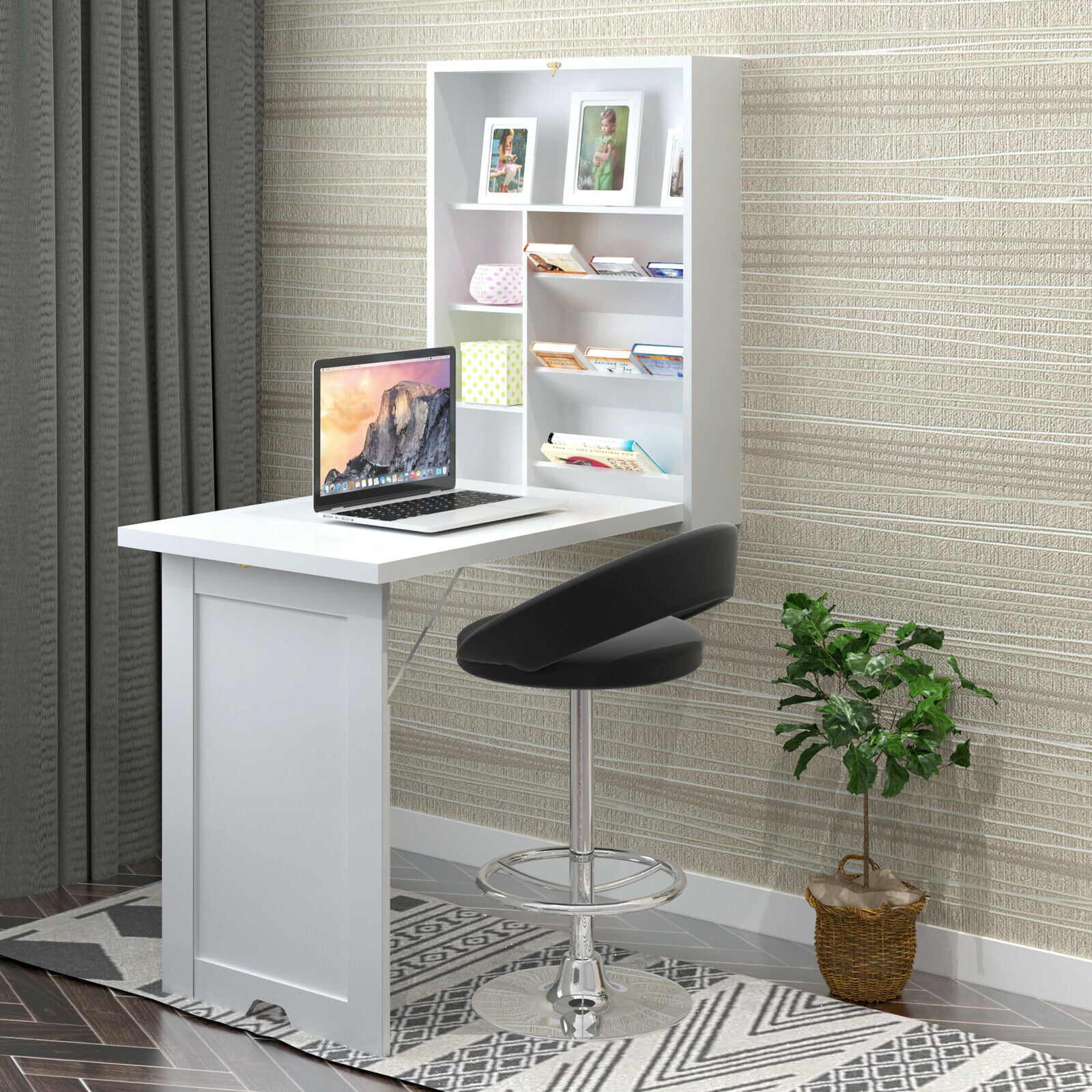 white Wall Mount Floating Folding Computer Desk Home Office PC Table Convenient 
