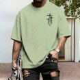 thumbnail image 5 of adaychics Christian Tshirts Men Crew Neck Cross Print Summer Short Sleeve Religious Cotton T Shirts for Party Daily, 5 of 7