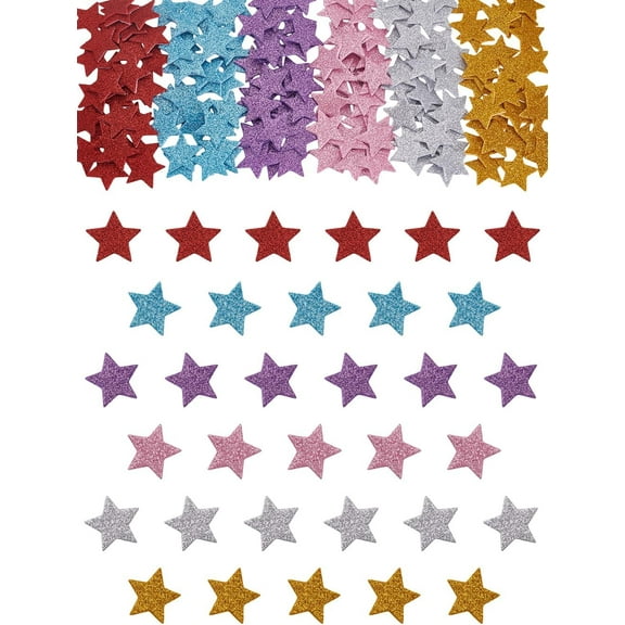 180Pcs 6 Colors EVA Star Glitter Stickers 27x29x1.5mm Small Cute Decorations Self Adhesive Star Wall Stickers for Arts Craft Scrapbooks Greeting Cards Home Birthday Party Decoration Colorful DIY