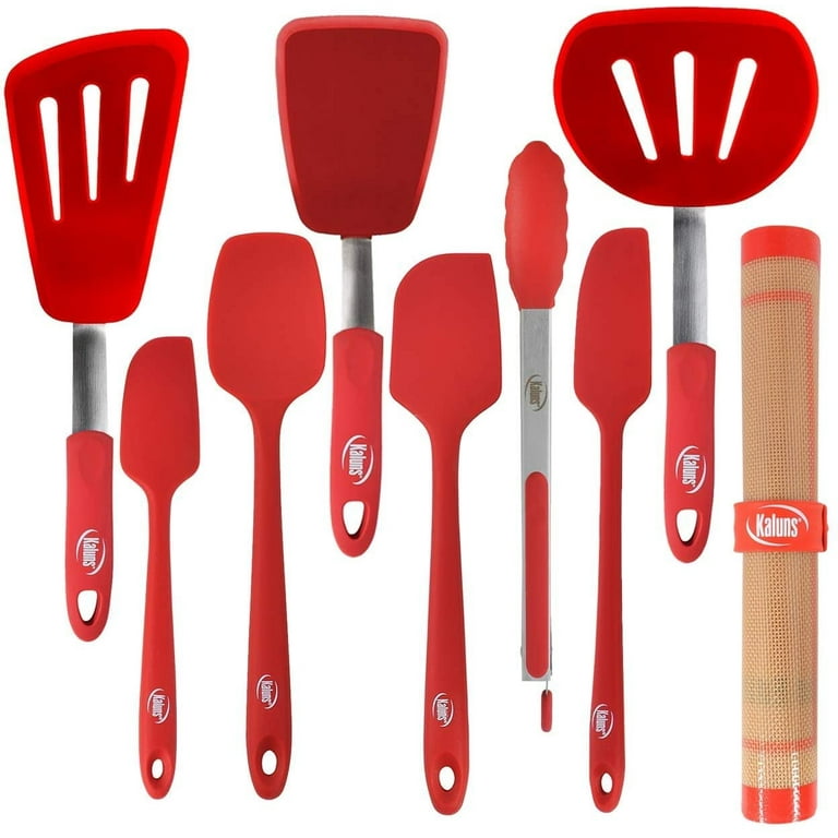 Kaluns Red 11-Piece Turner's and Seamless Spatula's set plus Bonus 12 Tong  Heat resistant 600F Best Flexible Rubber Silicone Spatula Turner set Best  Kitchen accessories for Cooking and Baking 