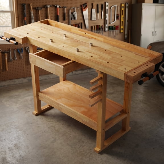 Zateety 55 Inch Wood Workbench with Clamps and Storage Drawer for Woodworking Projects