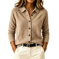 thumbnail image 2 of Tdoqot Womens Button Up Cardigan Sweaters- Collared Casual Warm Long Sleeve Fall Sweaters Tops Khaki Size XL, 2 of 5