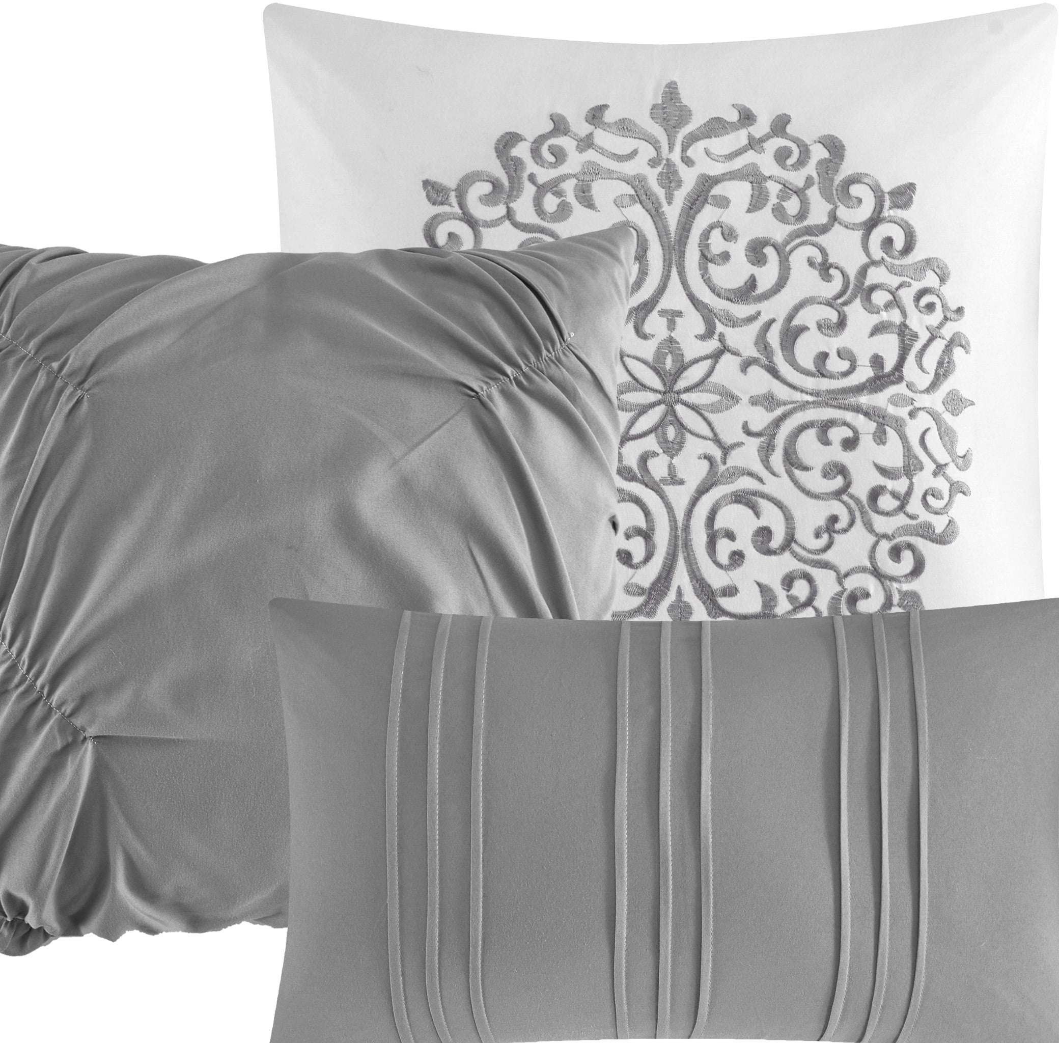 Lanco Annabelle Solid 7 Piece Comforter Set Grey, Bed Size King, Fill 100% Polyester