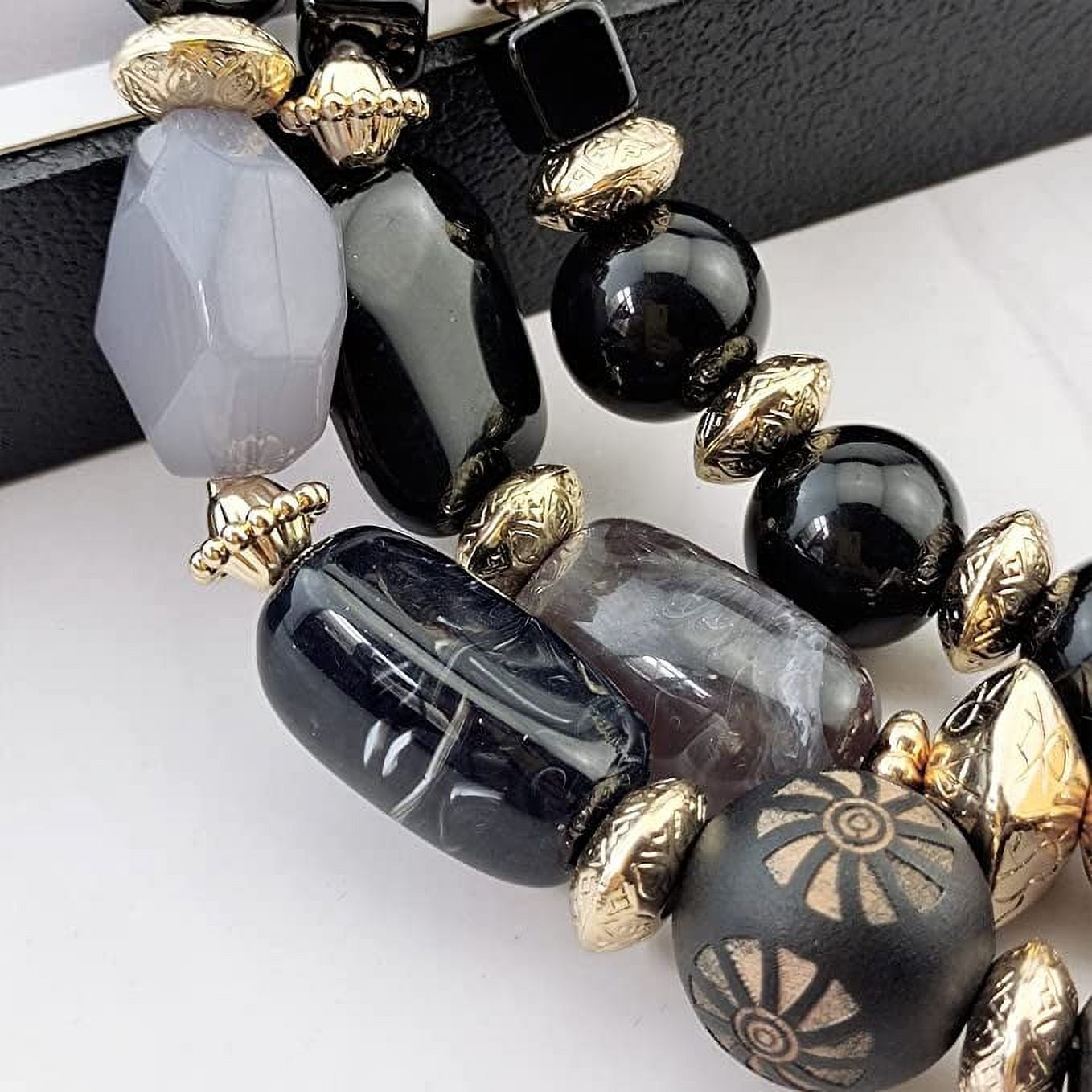 Bocar 3 Layer Chunky Statement Beaded Necklace and Earrings Set, Fashion Multi Layer Women Collar Necklace Jewelry Set (NK-10625-Black Set)