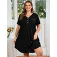 thumbnail image 6 of SHOWMALL Womens Nightgown Sleep Shirt Dress V Neck Short Sleeve Sleepwear Dress, US Size 2X in Black, 6 of 7