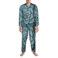 thumbnail image 3 of Balery Blue Color Cactus Pijama para Hombre de Dos Piezas con Manga Larga, Conjunto de Dormir y Descanso Suave con Bolsillos-Medium, 3 of 7