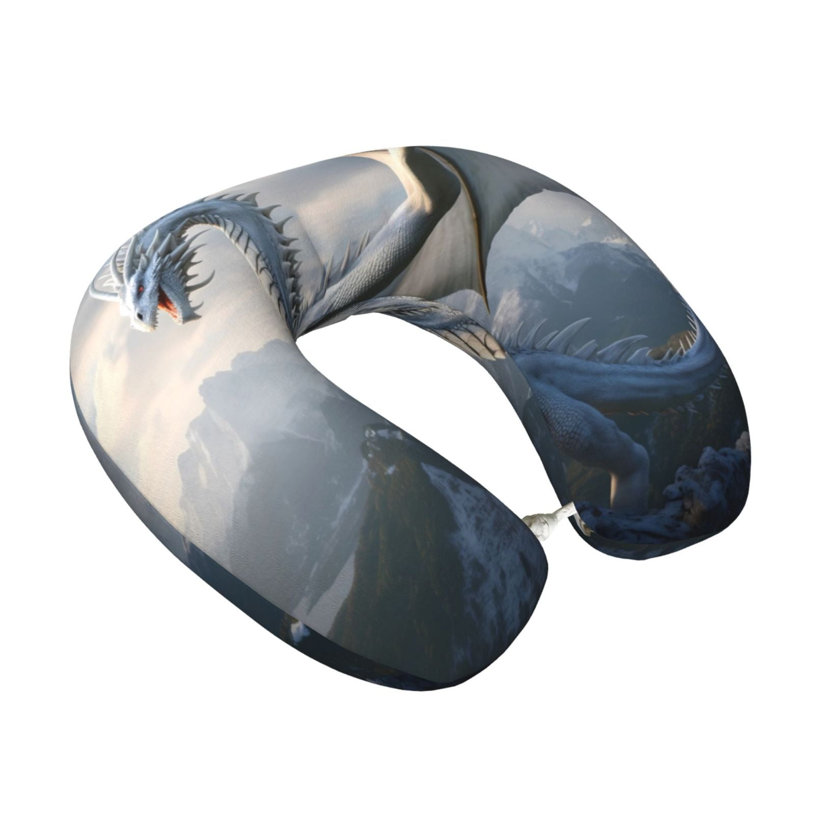Xecao Mountain White Dragon Print Memory Foam Cervical Neck Pillow Versatile U-Shaped Pillows for Home,Office,Camping,Travelling,Soft Washable Cover