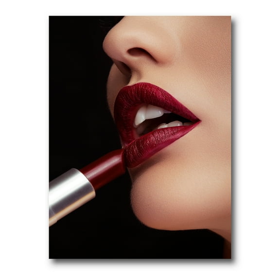 Designart ' Woman Applying Red Lipstick On Lips I ' Modern Canvas Wall Art Print