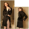 thumbnail image 2 of Women's Long Sleeve Silk Robes Satin Bathrobe Knee Length V Neck Lightweight Soft Sleepwear Nightgown, 2 of 4
