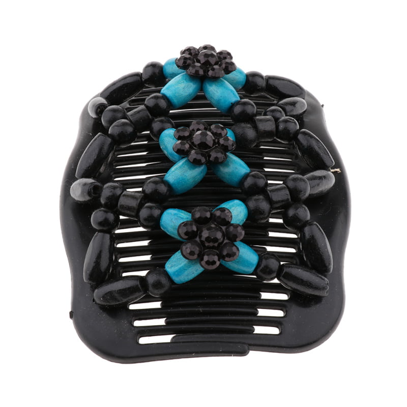 4x Butterfly Wood Beads Double Hair Combs Clips Stretch DIY Styling Tools 