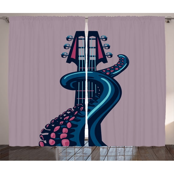 Ambesonne Octopus Curtains 2 Panel Set, Guitar Music, 108" x 84", Lilac Blue