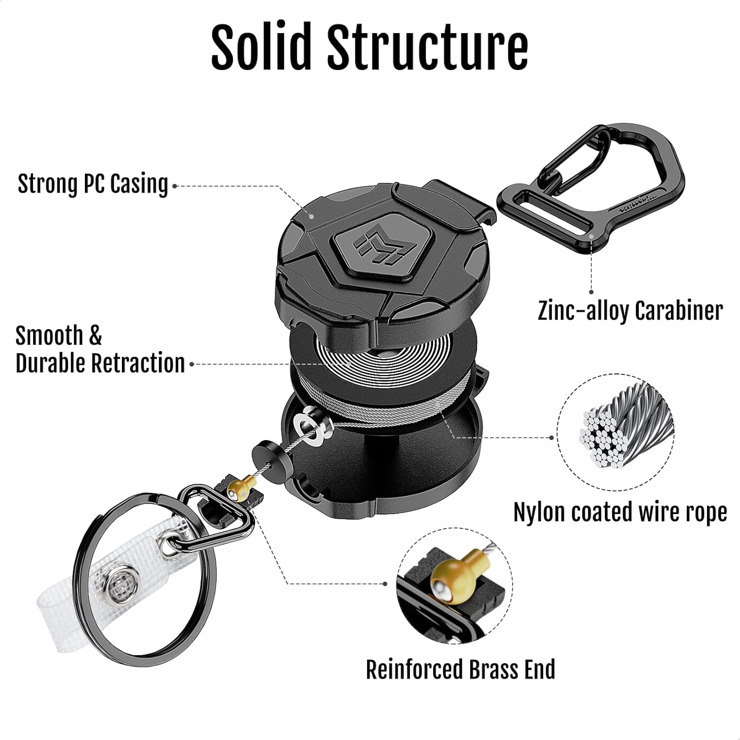 MNGARISTA 2-Pack Retractable Keychain, Heavy Duty Carabiner Badge Holder, Tactical ID Badge Reel Key Chain with 31.5” Steel Retractable Cord, 8.0 oz