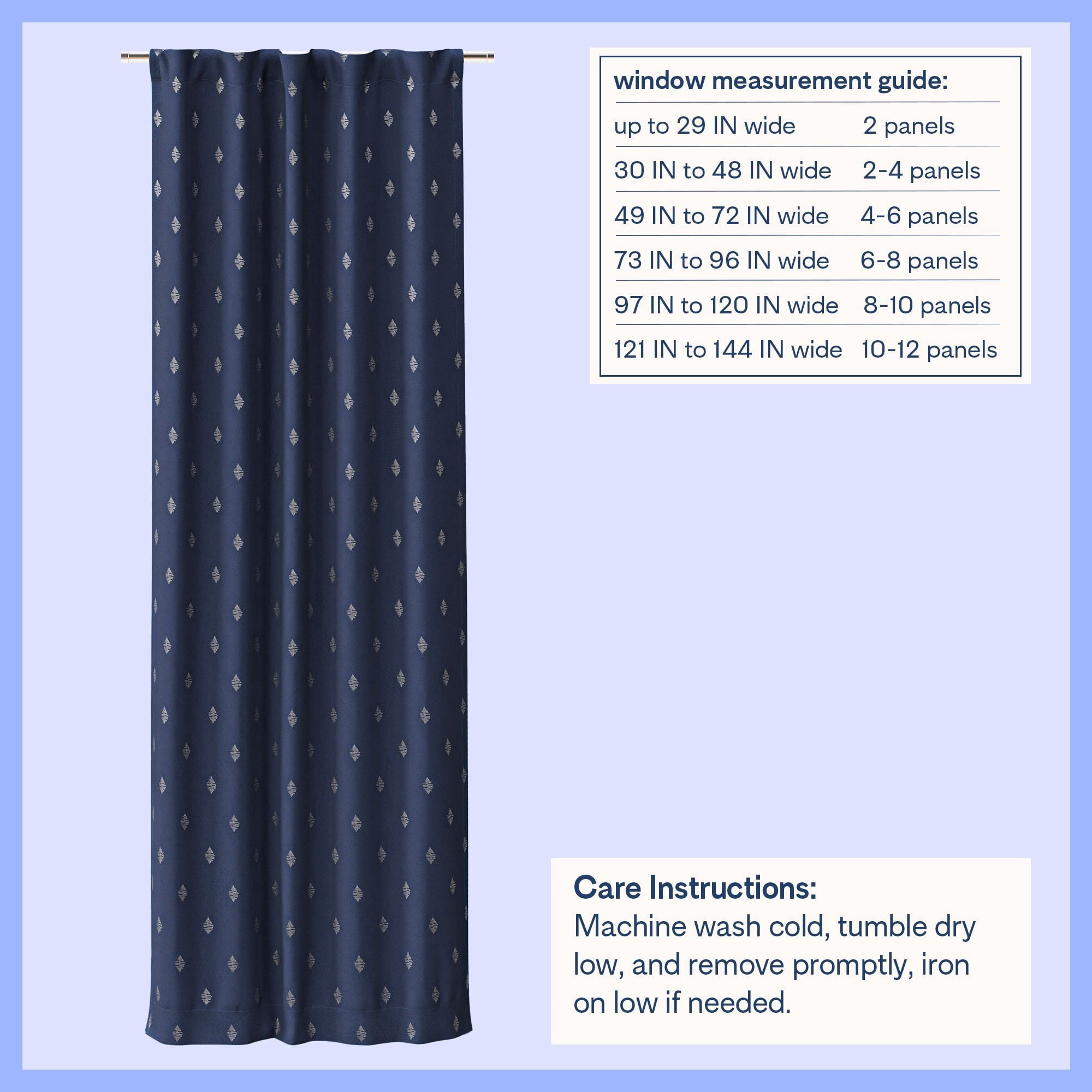 Mainstays Kids Navy Blue Metallic Puff Print Diamond Blackout Rod Pocket with Back Tabs Single Curtain Panel, 38" W x 84" L