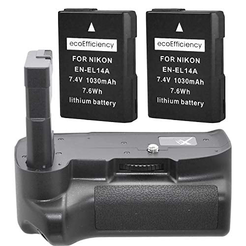 Kit de Poignée de Batterie pour Caméra Nikon D3100 D3200 D3300 D5300 SLR Numérique Comprend Qty 2 Batteries de Remplacement EN-EL14 + Poignée de Batterie Verticale + Plus!!