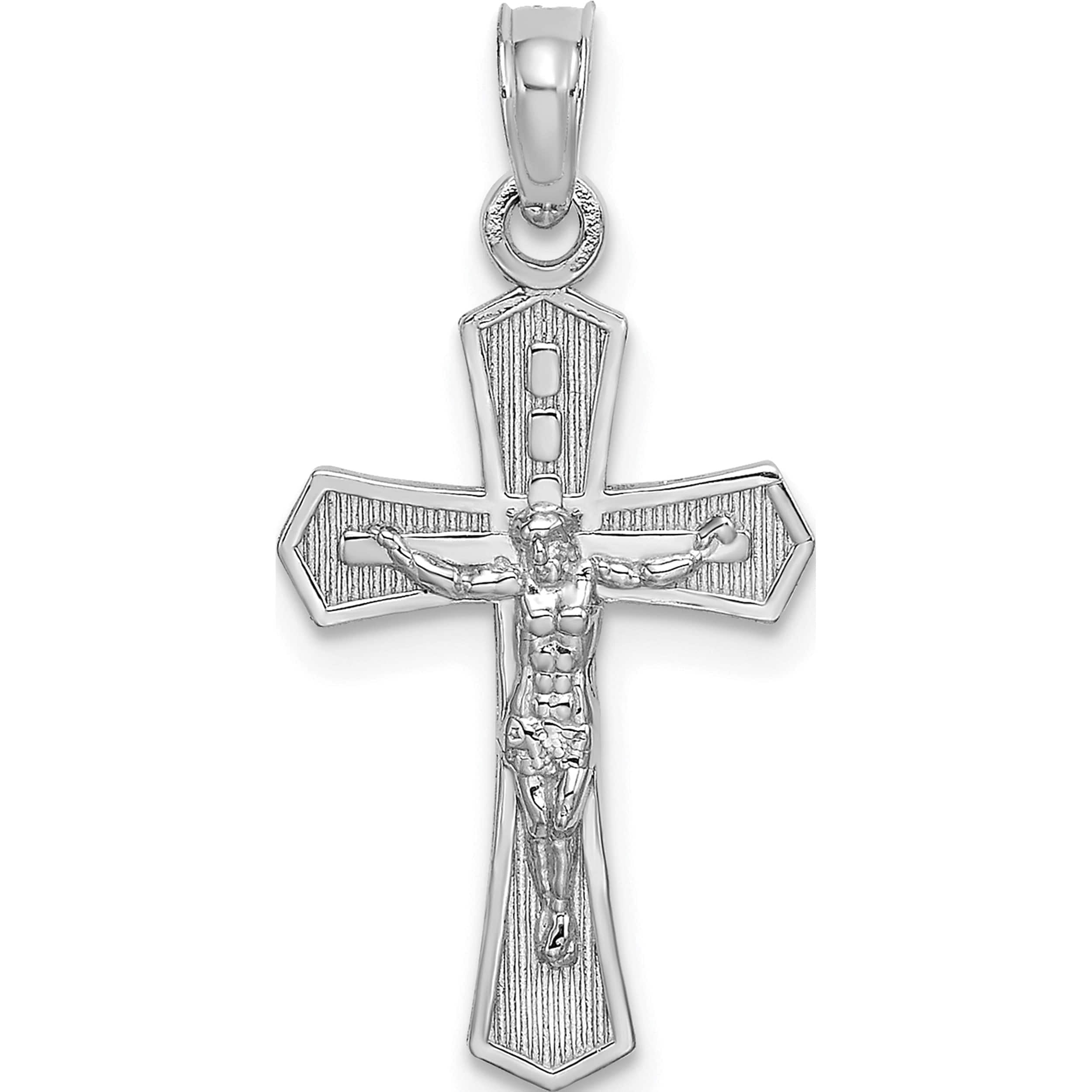 SWEET PEA JEWELLERY 14K White Gold Crucifix With Beveled Edges Charm Made In United States k8582w