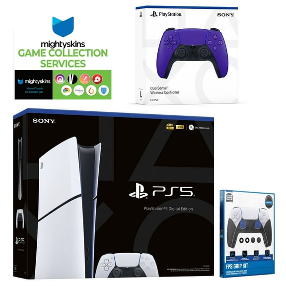 Sony PlayStation 5 Slim Digital with Extra Galactic Purple Controller, FPS Grip Kit and MightySkins Game Pack Code