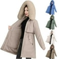 thumbnail image 4 of Lovskoo 2024 Women's Winter Coats Fleece Parkas Anoraks Hooded Thick Warm Comfy Stylish Stitching Long Sleeve Outerwear Casual Trench Coat Beige, 4 of 4