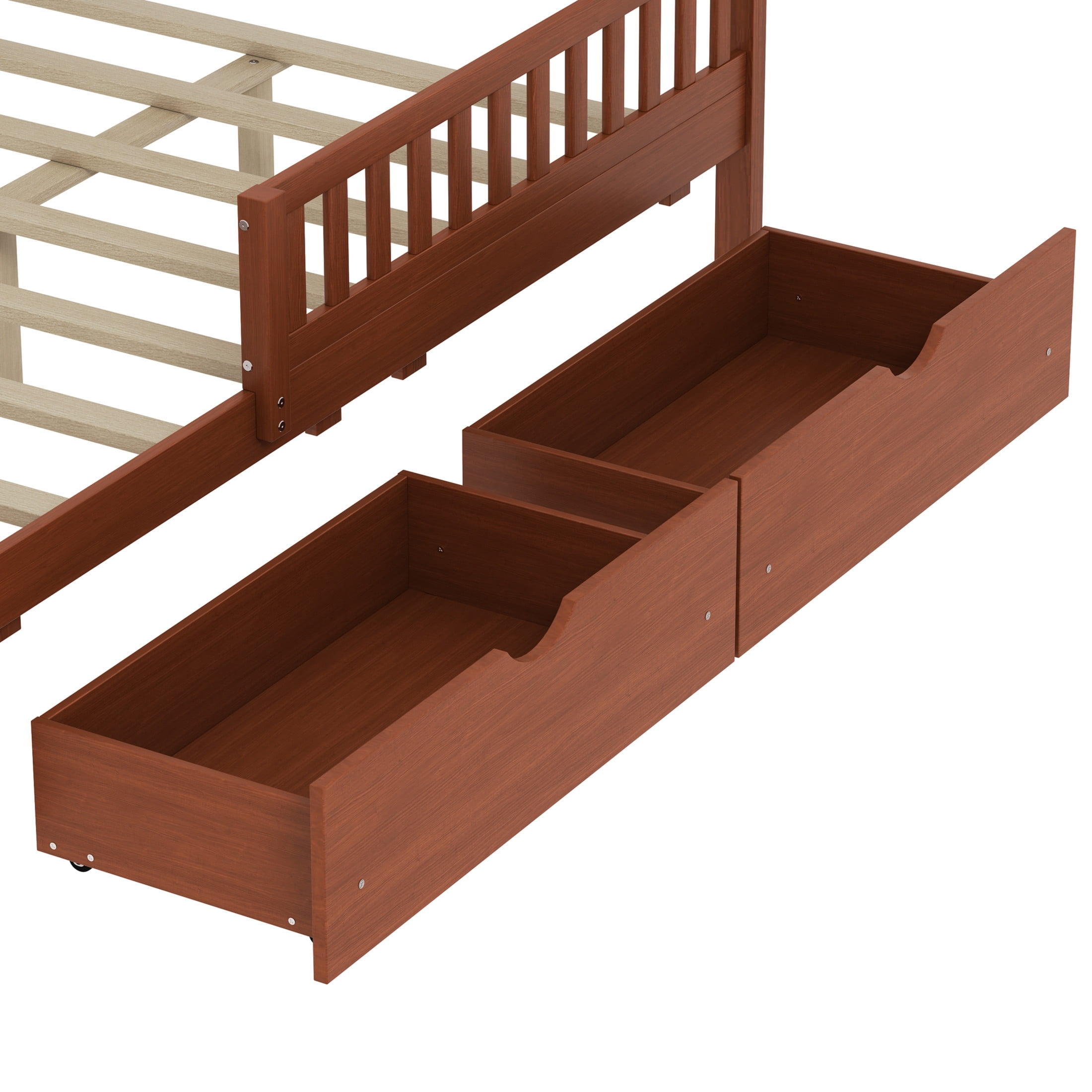 Noble House Full Size Wood Platform Bed with Guardrails on Both Sides and Two Storage Drawers, Walnut