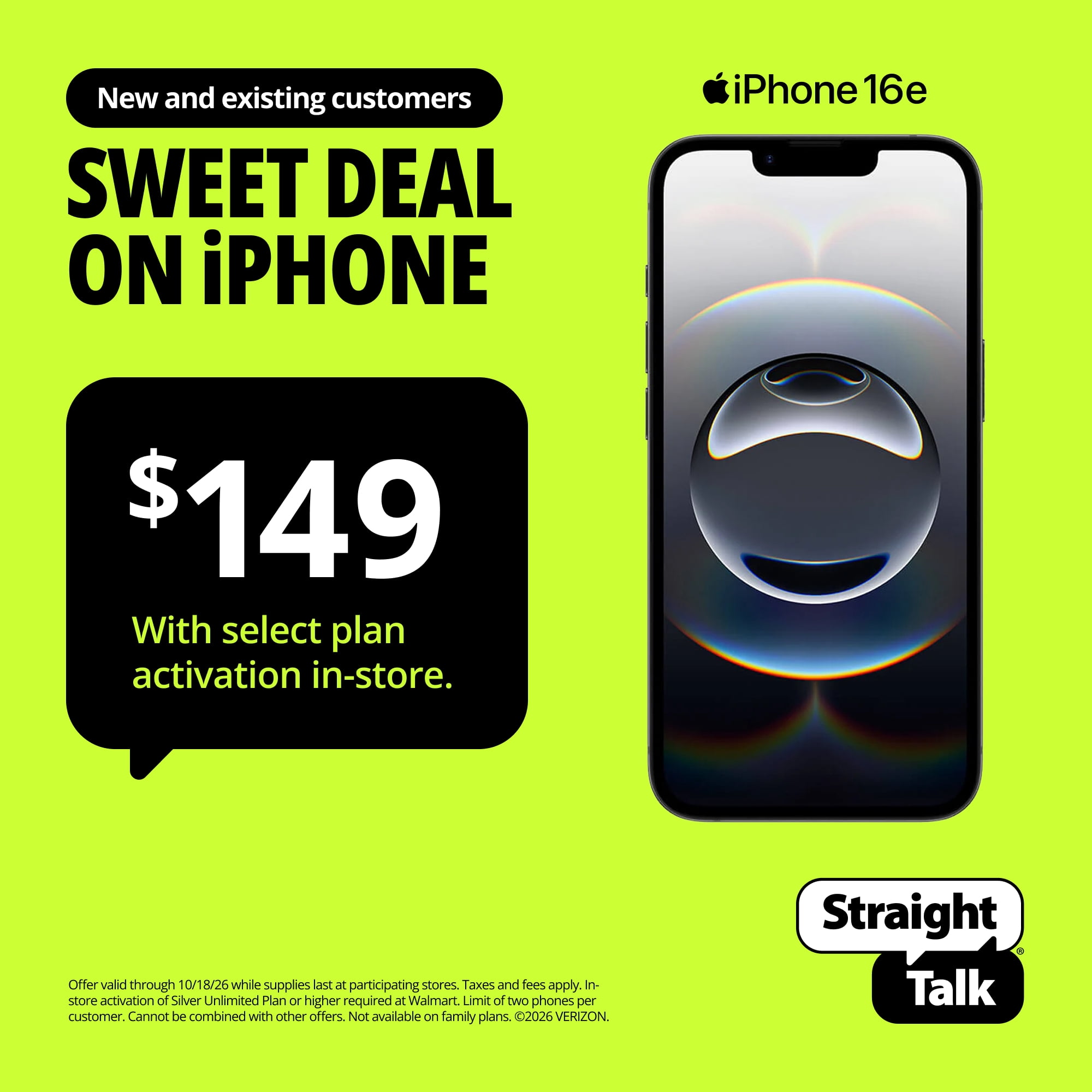 Straight Talk Apple iPhone 16e, 5G, 128GB, Black - Prepaid Smartphone [Locked to Straight Talk]