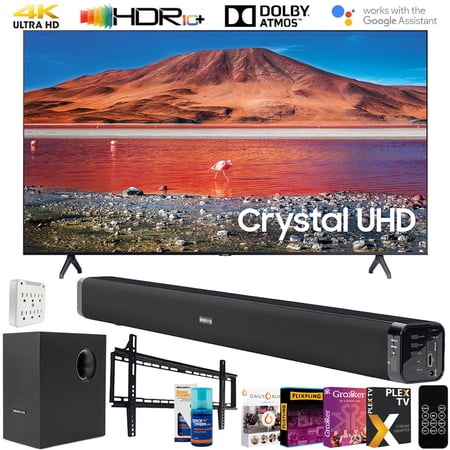 Samsung UN70TU7000 70-inch 4K UHD Smart LED TV (2020) Bundle with Deco Gear 60W Soundbar & Subwoofer, Wall Mount, Surge Adapter, Screen Cleaner and TV Digital Essentials (70TU7000 70 inch TV 70" TV)