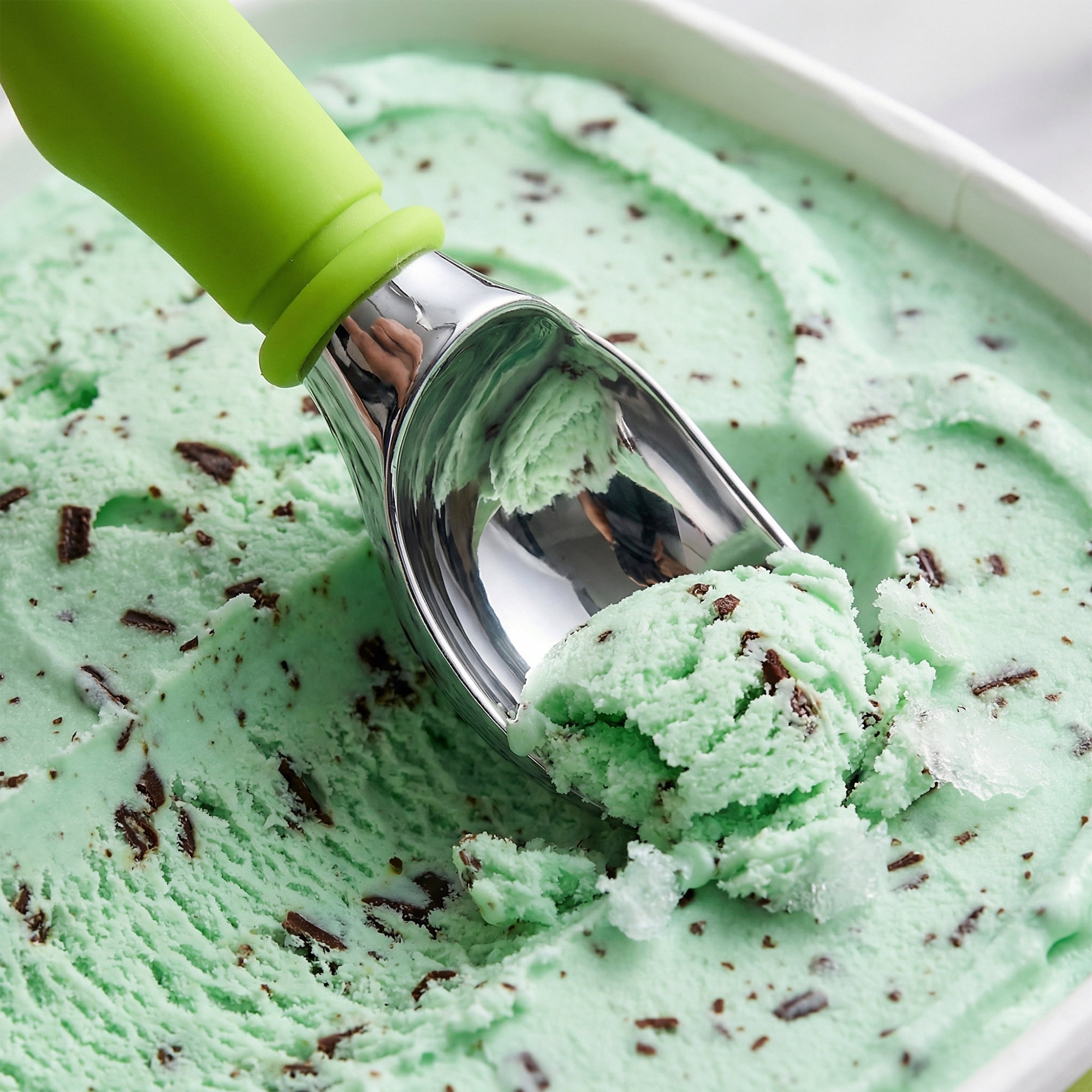 Unique Bargains Good-Quality Stainless Steel Ice Cream Scoop with Handle Green 7in