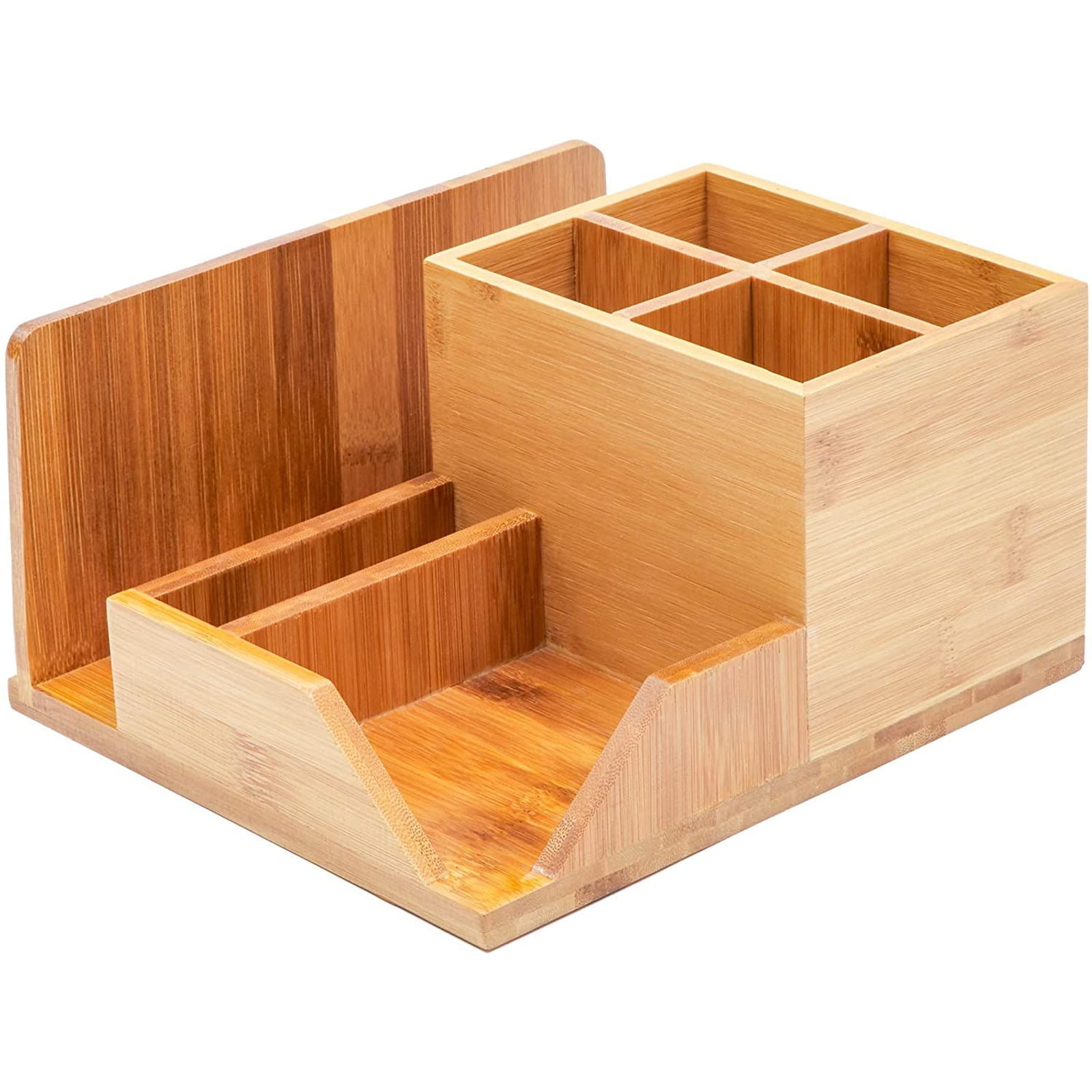 Wood Bamboo Tea Storage Bag Box Organizer Holder Sorter 5 Compartments Clear 