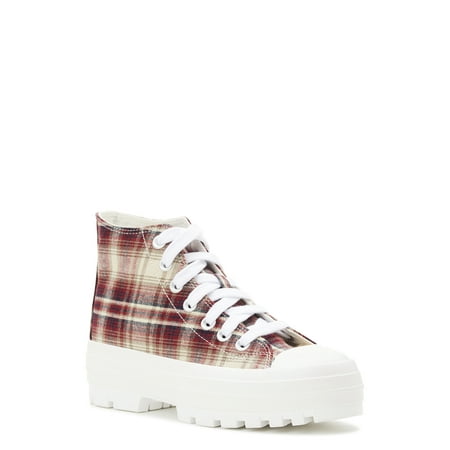 No Boundaries Women's High Top Canvas Lug Sneakers, Wide Width Available