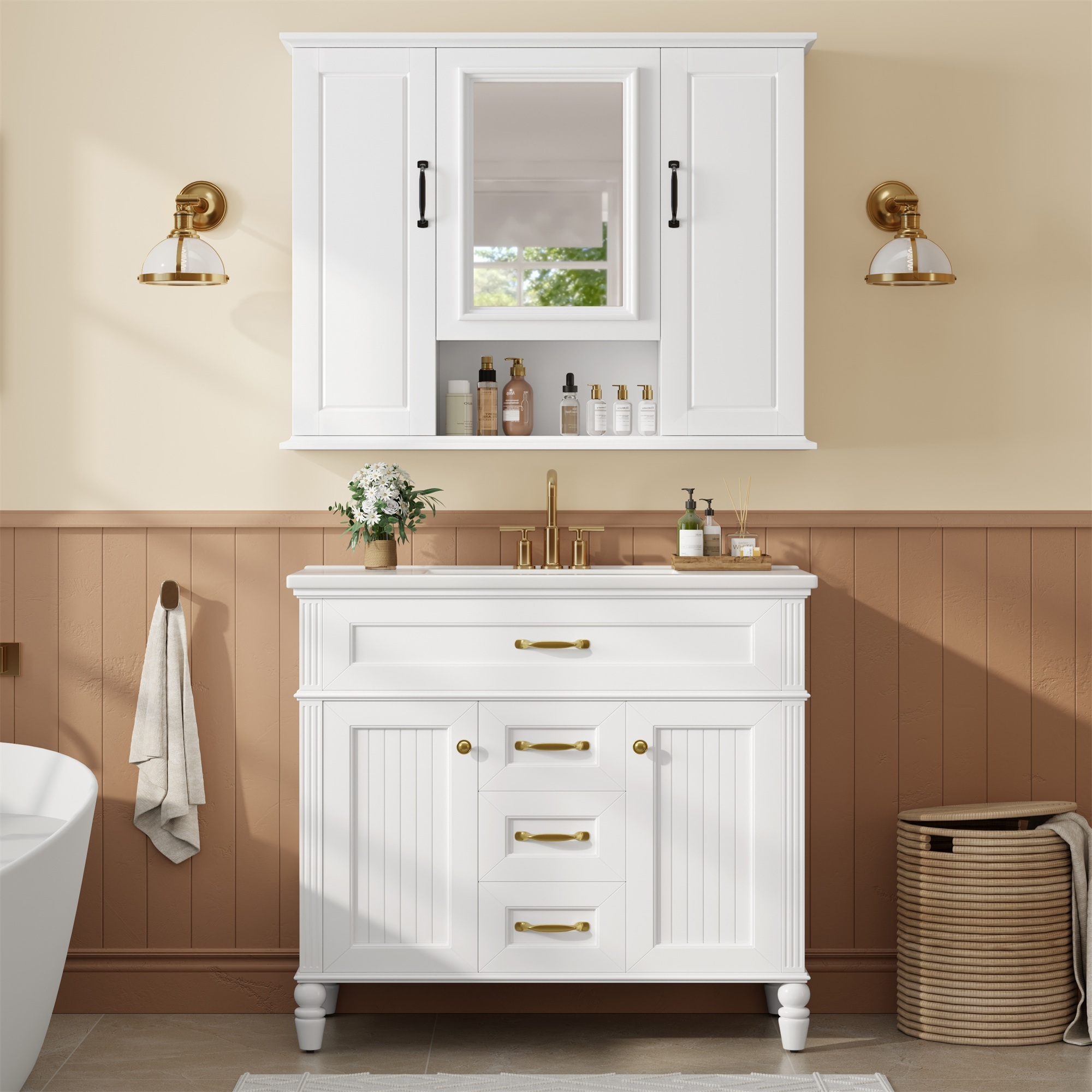 Alvantor 36" Bathroom Medicine Cabinet with Mirror, Wall Mounted Storage Cabinet for Bathroom White
