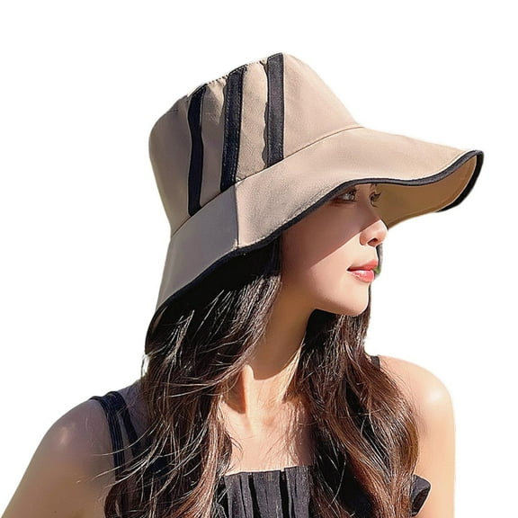 UDIYO Sun Hat Casual Double Sided Flat Top Breathable Foldable UV with Wide Brim Three Bars Women Fisherman Cap Beach Hat for Outdoor