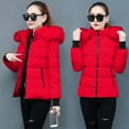thumbnail image 5 of VINUSLI Hooded Puffer Jacket Women Quilted Thicken Warm Ski Down Jackets Faux Fur Trim Zip Up Waterproof Outdoor Comfy Coats Red,S, 5 of 7