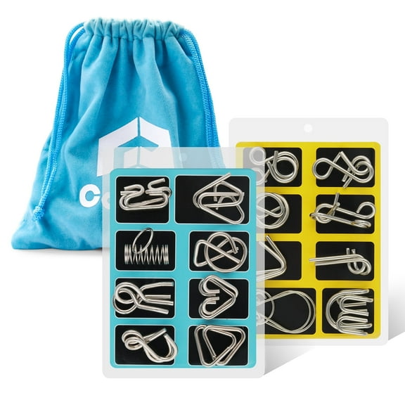 Coogam Metal Wire Puzzle Set of 16 with Pouch,Brain Teaser IQ Test Disentanglemen Iron Link Unlock Interlock Game Toy for Kids Adults Challenge