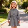 thumbnail image 2 of VNKIDY Girls Kids Collared Gingham Shirt Dress Long Puff Sleeve Button Front Flowy A Line Casual Dress For Daily School Wear Lovely Dress, 2 of 4