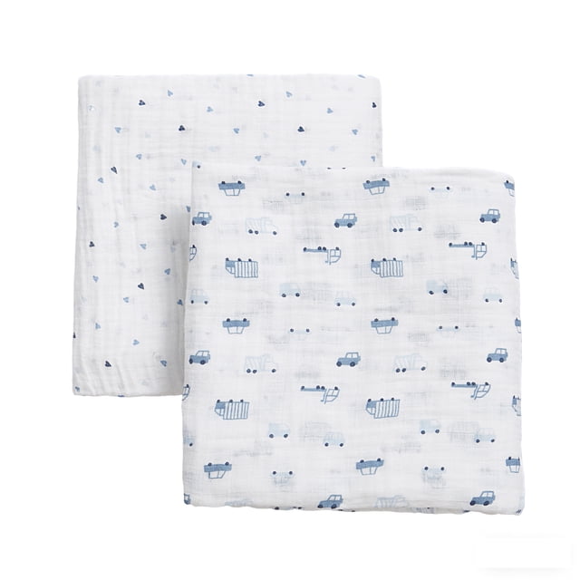 George Baby Boys Organic Cotton Muslin Swaddling Blankets (2 Count)