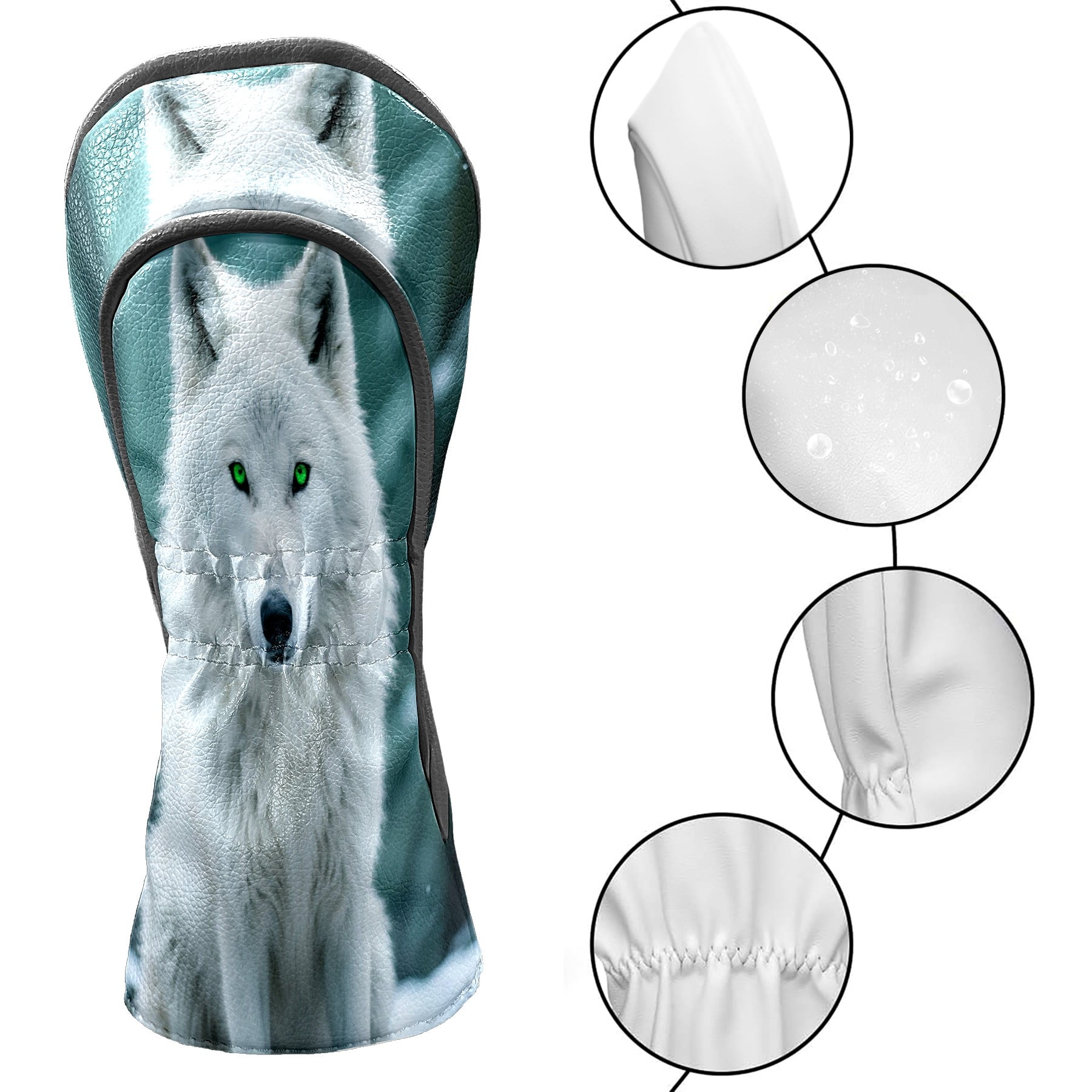 Golf Club Head Cover Waterproof Leather Golf Accessories HeadCovers Set Driver Headcover for Women Men Ice White Forest Wolf