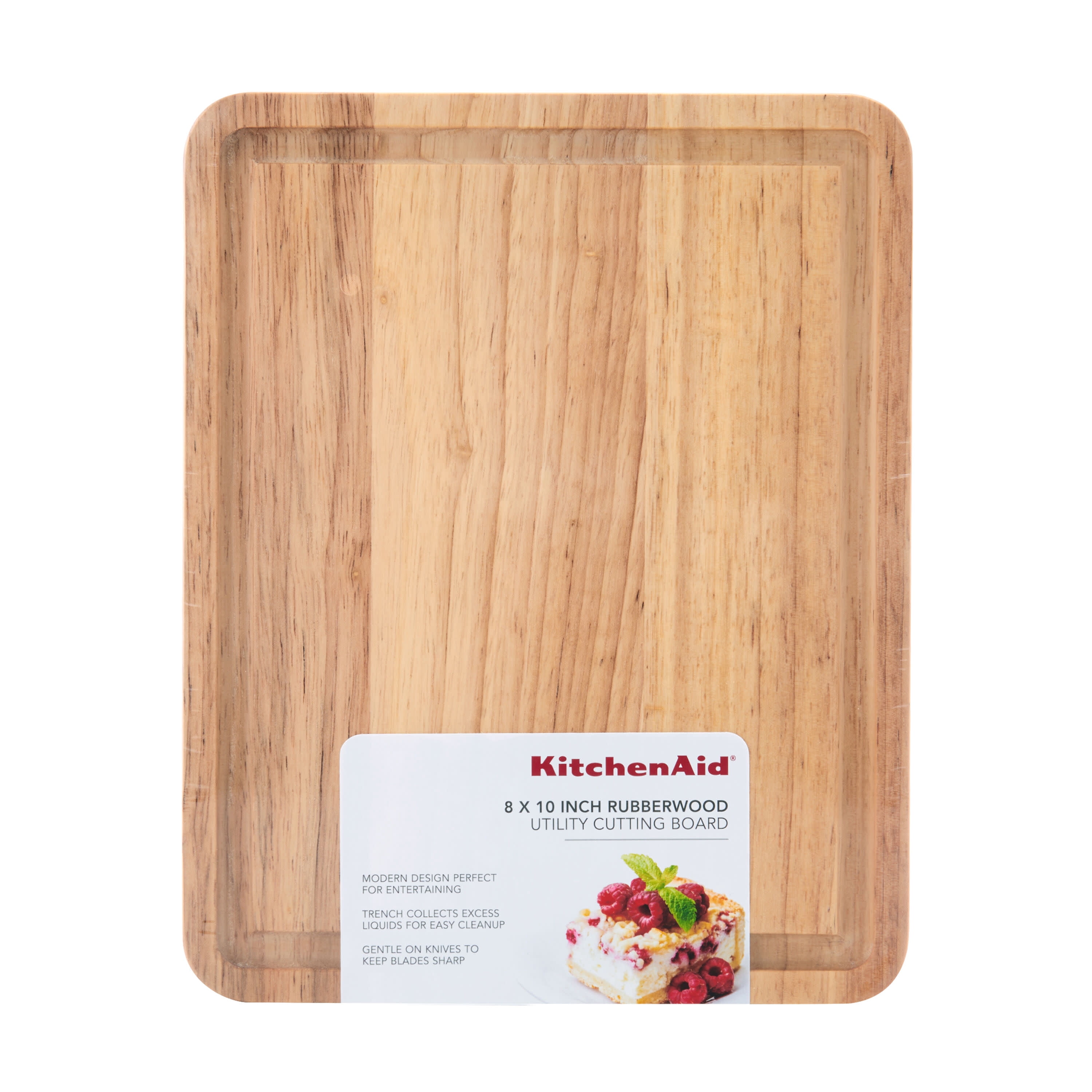 Kitchenaid Classic Rubberwood Cutting Board, 8-inches x 10-inches, Natural