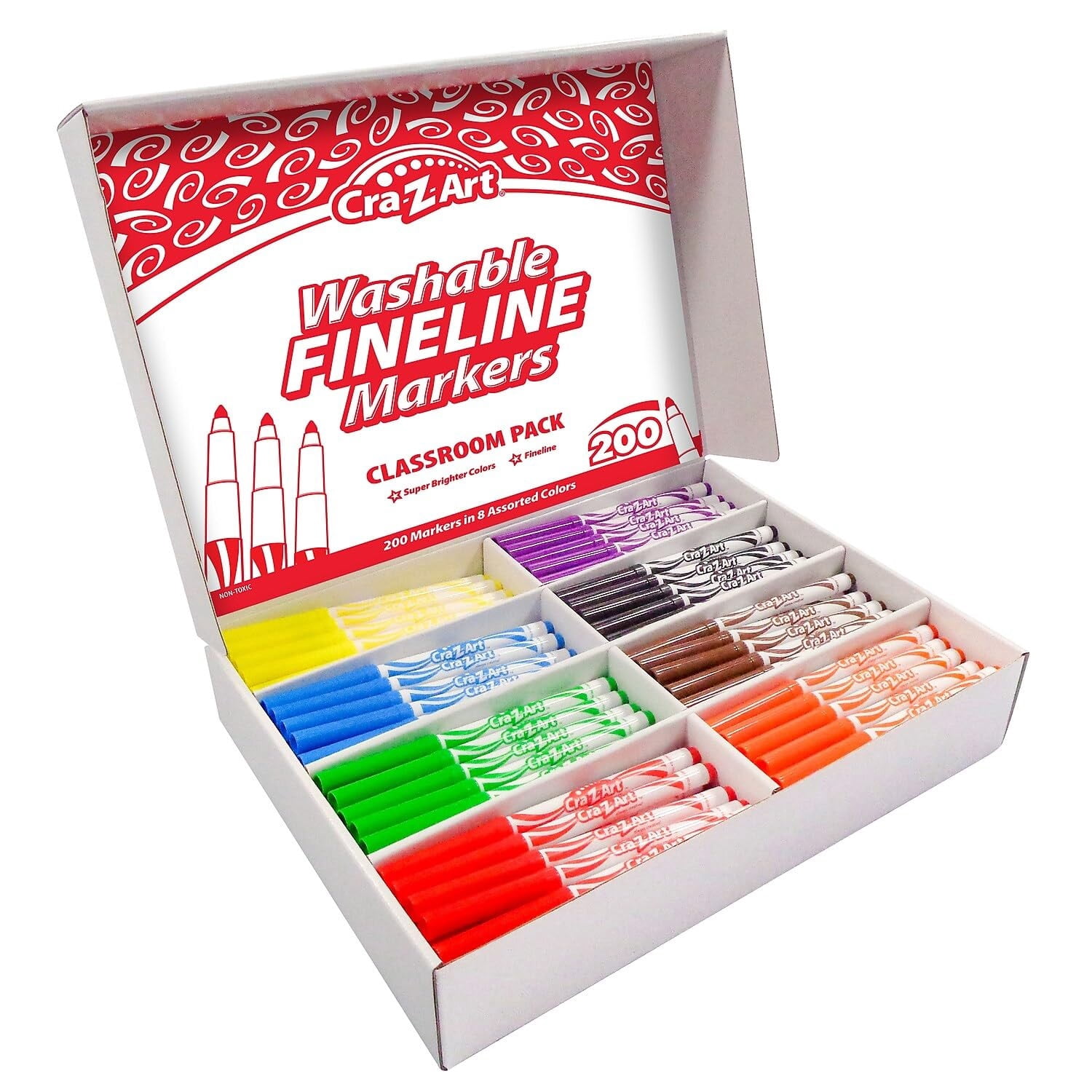 Cra-Z-Art Washable Fineline Markers, Fine Bullet Tip, 8 Assorted Colors, 200/set
