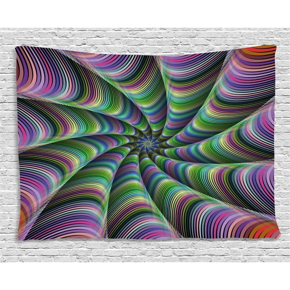Fractal Tapestry, Psychedelic Tentacles Converging into Flower Form Infinity Spinning Focus Design, Wall Hanging for Bedroom Living Room Dorm Decor, 60W X 40L Inches, Green Purple, by Ambesonne