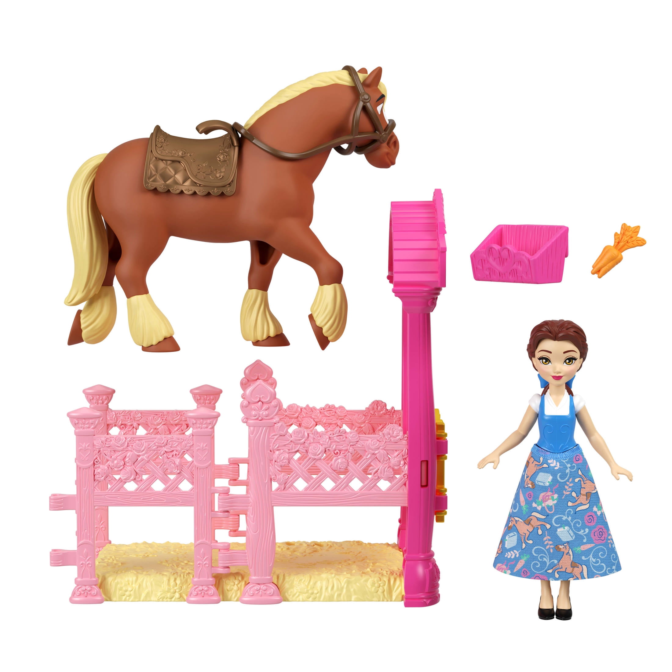 Disney Princess Belle & Philippe Small Doll & Horse Set with Stable Playset & Accessories