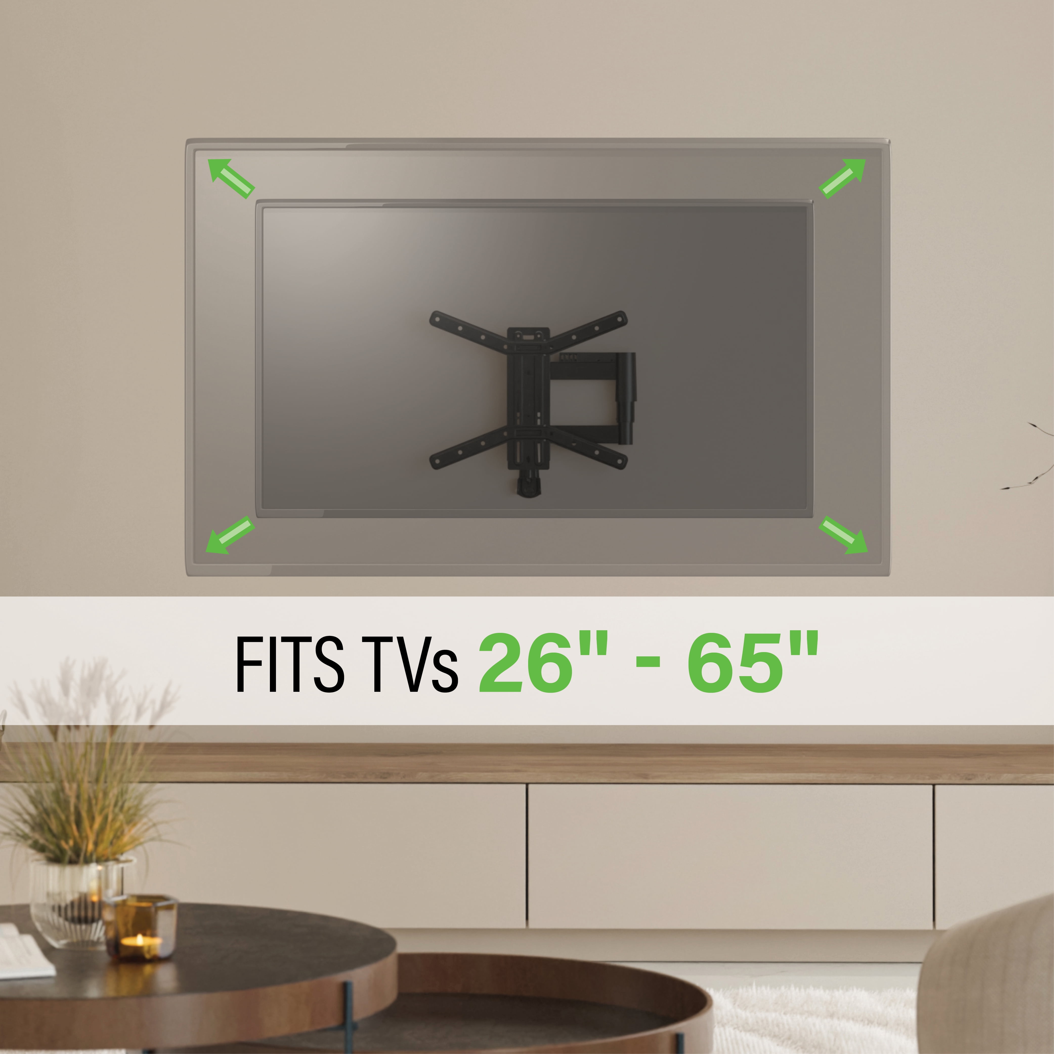 Sanus VuePoint Full-Motion TV Wall Mount for TVs 26"-65" up to 55 lbs – Height Adjust with Swivels, Tilts, and Extends up to 19" From the Wall