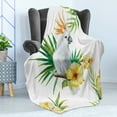 thumbnail image 4 of Parrot Soft Flannel Fleece Blanket, Hibiscus with Bird Intelligent Mimic Animals Creatures Wild Regions Artwork, Cozy Plush for Indoor and Outdoor Use, 70" x 90", White Yellow Green, by Ambesonne, 4 of 5